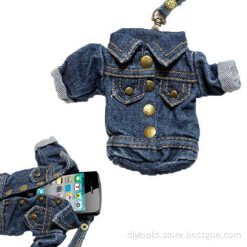 Universal Denim Overalls Cell Phone Carry Bag with Lanyard for iPhone